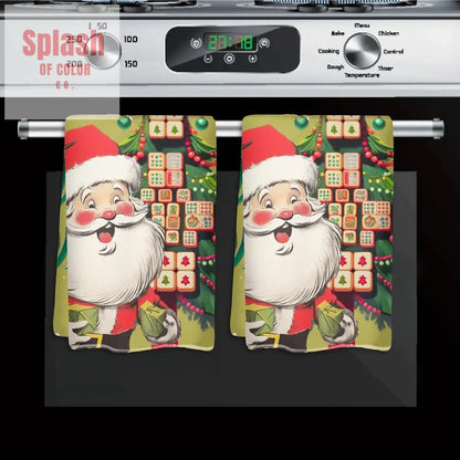 Festive Fun Mahjong Christmas Dishtowels Hostess Gifts Merry Mahj Tree And Vintage Santa