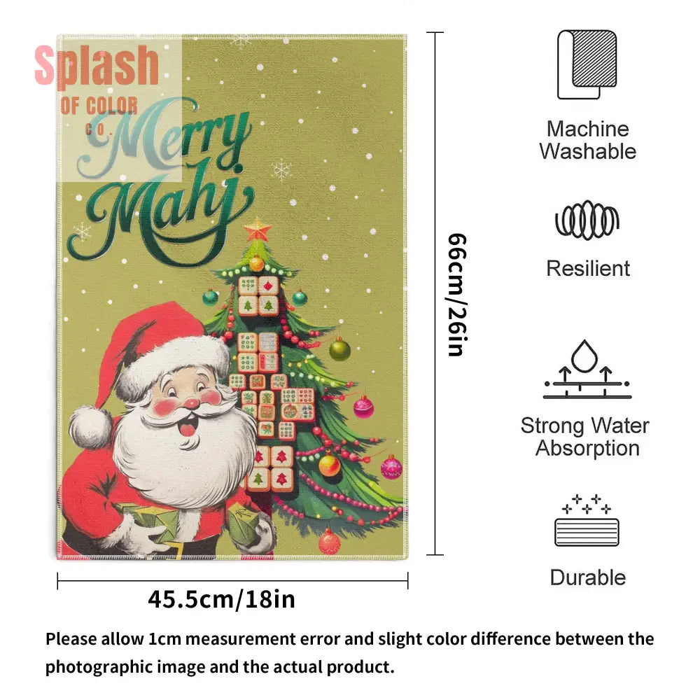 Festive Fun Mahjong Christmas Dishtowels Hostess Gifts Merry Mahj Tree And Vintage Santa