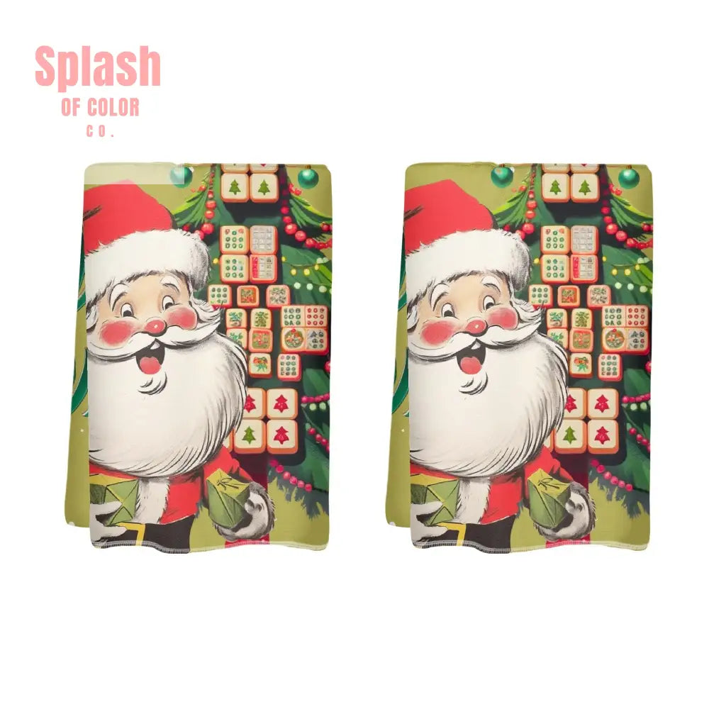 Festive Fun Mahjong Christmas Dishtowels Hostess Gifts Merry Mahj Tree And Vintage Santa