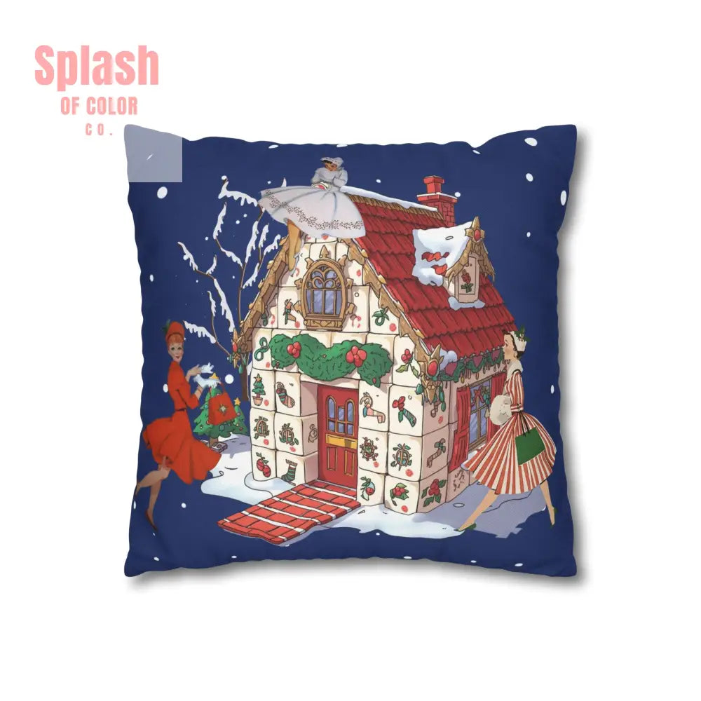 Festive Mahjong Christmas House Pillowcase Whimsical Mahj Gals Holiday Decor Pillow Cover Only Home Decor