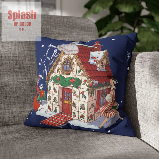 Festive Mahjong Christmas House Pillowcase Whimsical Mahj Gals Holiday Decor Pillow Cover Only 16’’ × 16’’ Home Decor