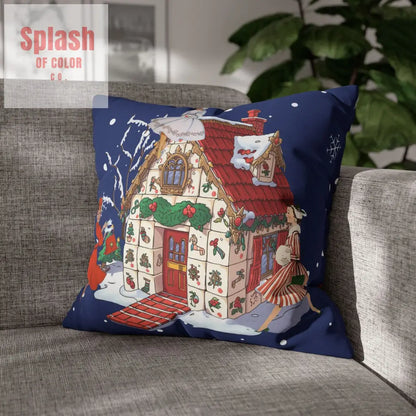 Festive Mahjong Christmas House Pillowcase Whimsical Mahj Gals Holiday Decor Pillow Cover Only Home Decor