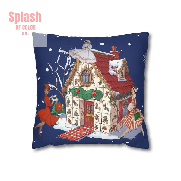 Festive Mahjong Christmas House Pillowcase, Whimsical Mahj Gals Holiday Decor Pillow Cover Only - Splash of Color co.