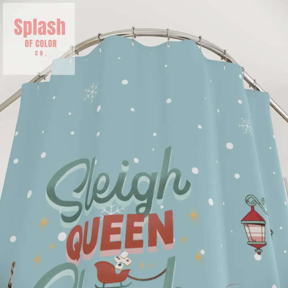 Festive Mahjong Christmas Shower Curtain with ’Sleigh Queen Sleigh’ Design 71’’ × 74’’ Home Decor