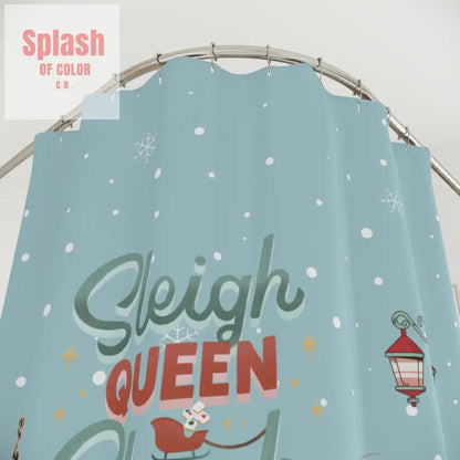 Festive Mahjong Christmas Shower Curtain with ’Sleigh Queen Sleigh’ Design 71’’ × 74’’ Home Decor