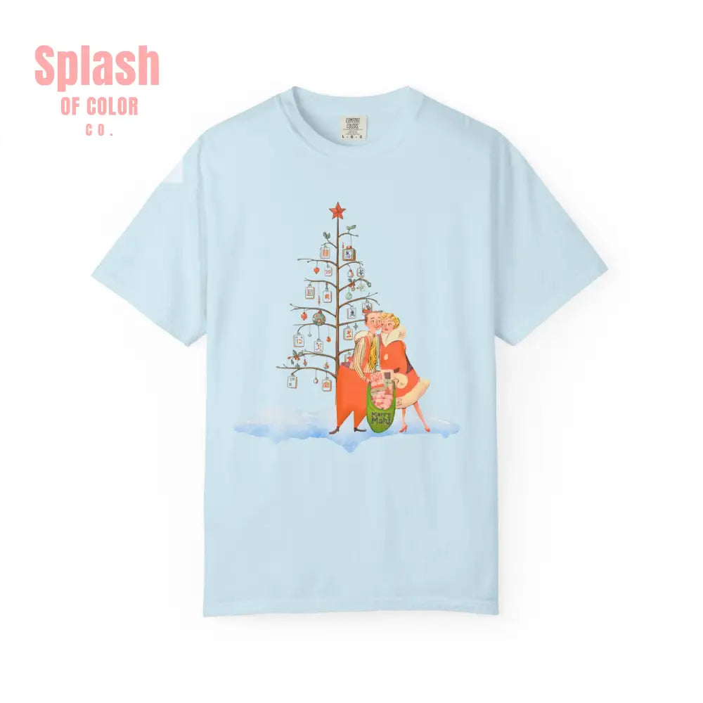 Festive Mahjong Holiday Christmas Whimsical Nostalgic Christmas Unisex T-Shirt with Holiday Cheer Design - Chambray / S