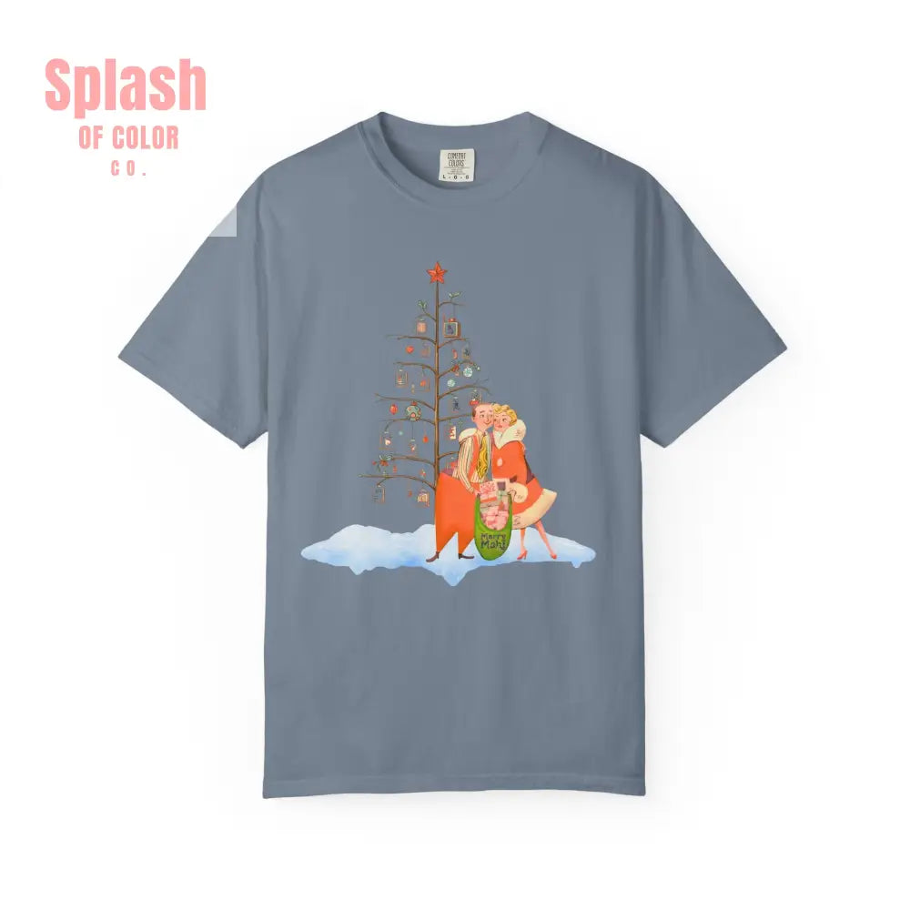 Festive Mahjong Holiday Christmas Whimsical Nostalgic Christmas Unisex T-Shirt with Holiday Cheer Design - Blue Jean
