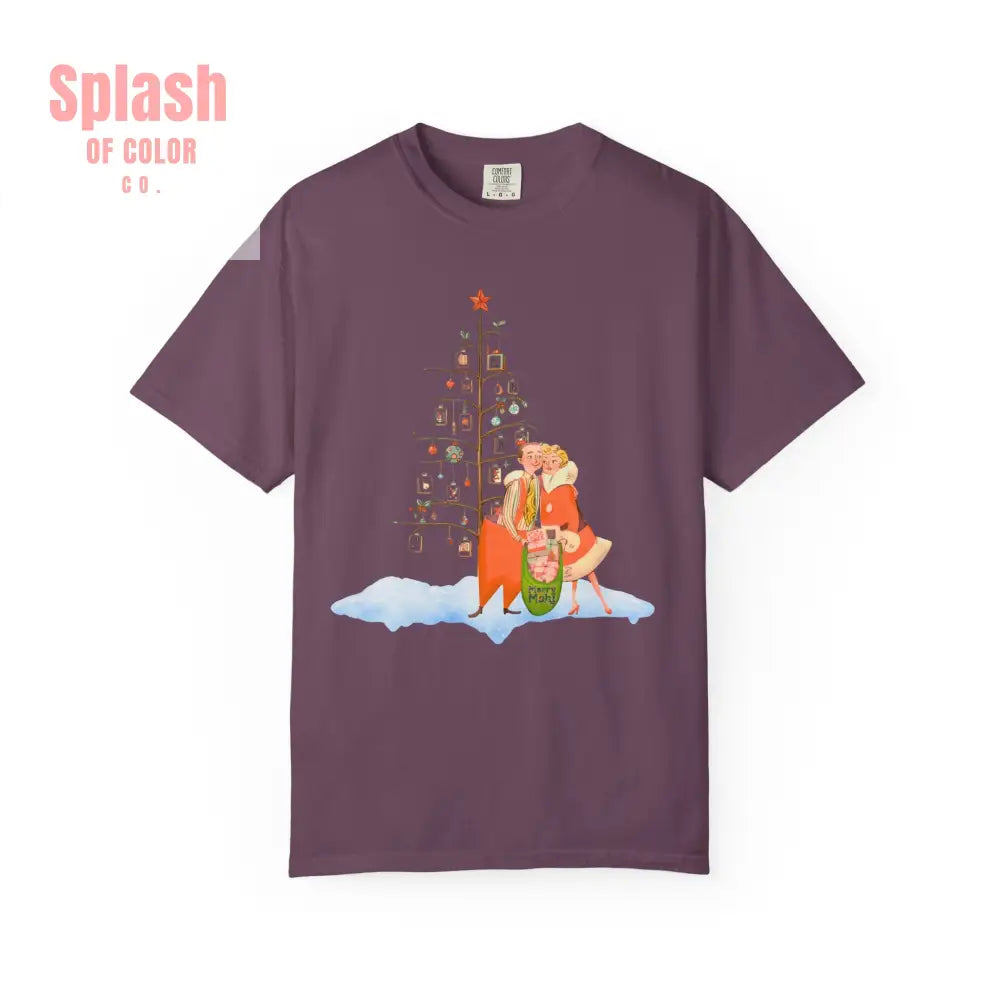 Festive Mahjong Holiday Christmas Whimsical Nostalgic Christmas Unisex T-Shirt with Holiday Cheer Design - Berry / S