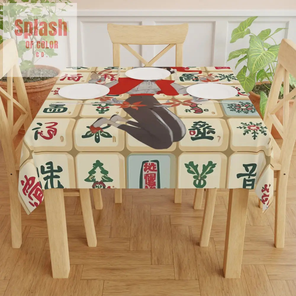 Festive Mahjong Tablecloth Holiday Table Decor Family Gathering Christmas Party Chinese New Year One size / White Home