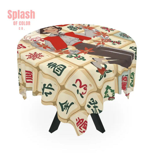 Festive Mahjong Tablecloth Holiday Table Decor Family Gathering Christmas Party Chinese New Year One size / White Home