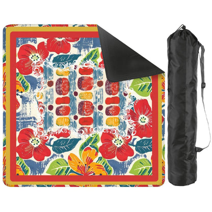Mahjong Mat Floral Heritage Burst Of Color, Red, Teal Orange Green Tropical Mahj Mat