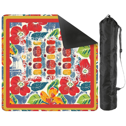 Mahjong Mat Floral Heritage Burst Of Color, Red, Teal Orange Green Tropical Mahj Mat
