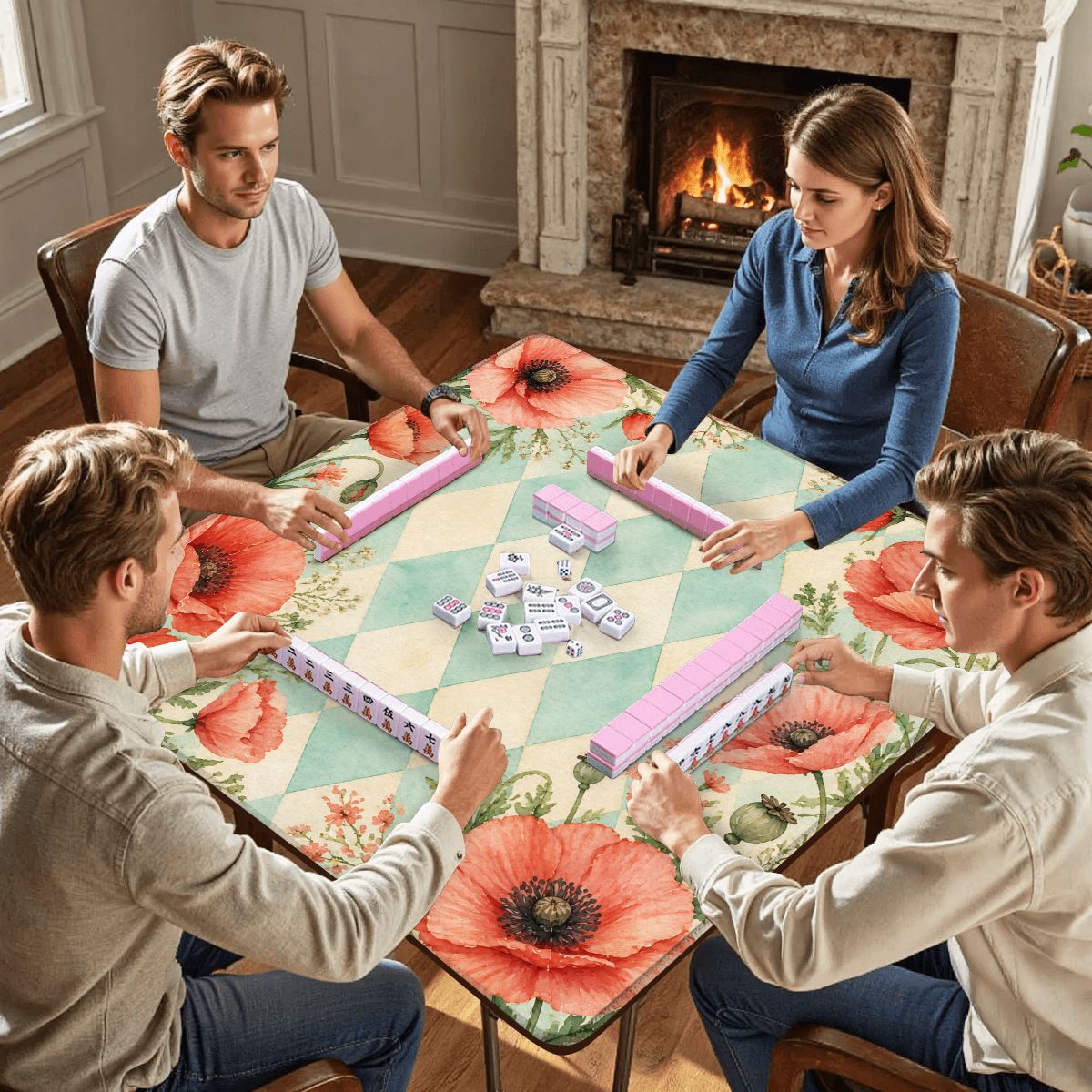 Harlequin Romance Summer Poppy Mahjong Mat - Splash Of Mahj And Color Co.