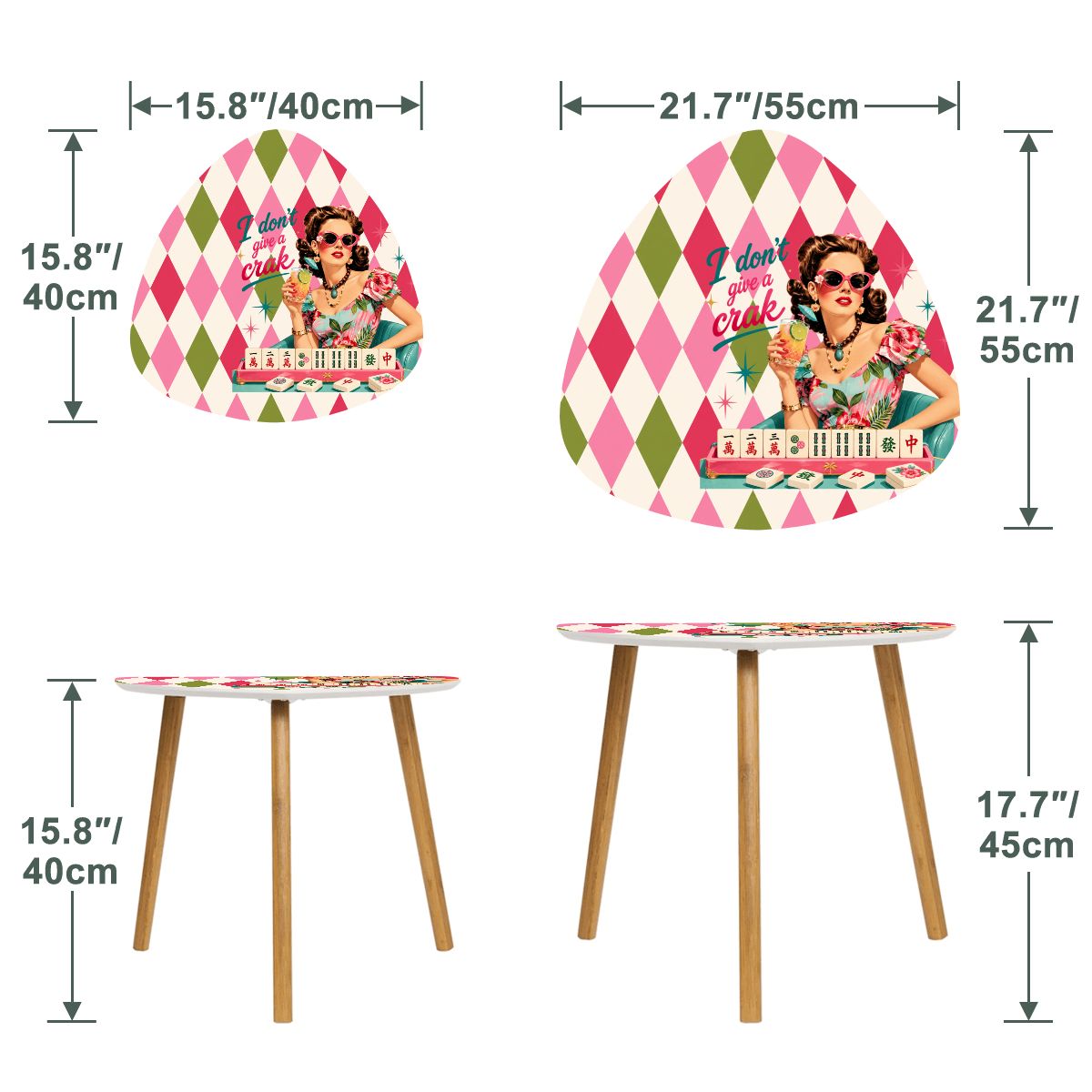 Funny I Don't Give A Crak Harlequin Designed Mahjong Side Nesting Tables