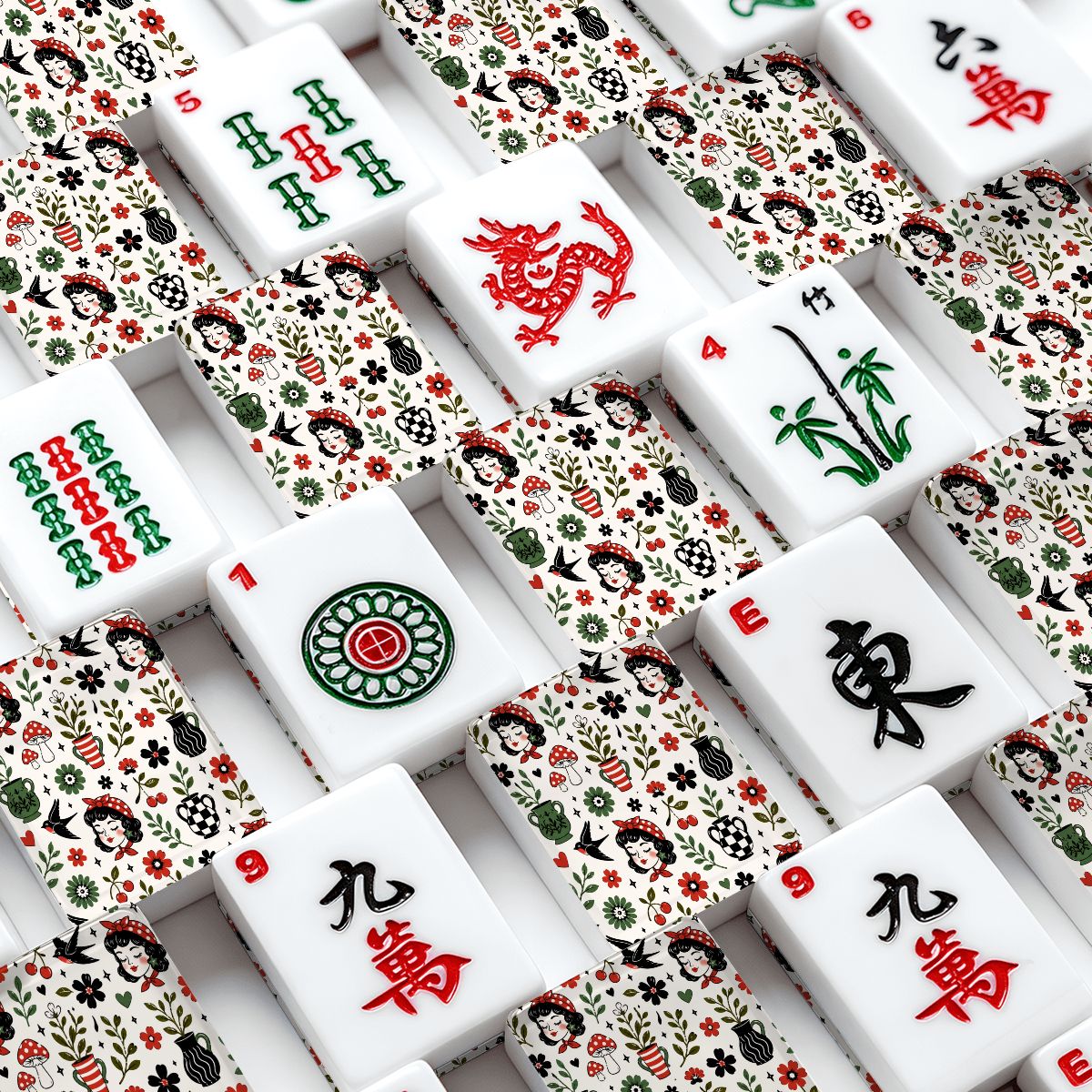 Mackenzies Garden Black Red Green American Mahjong Tiles And Carry Case - Splash of Color Co.