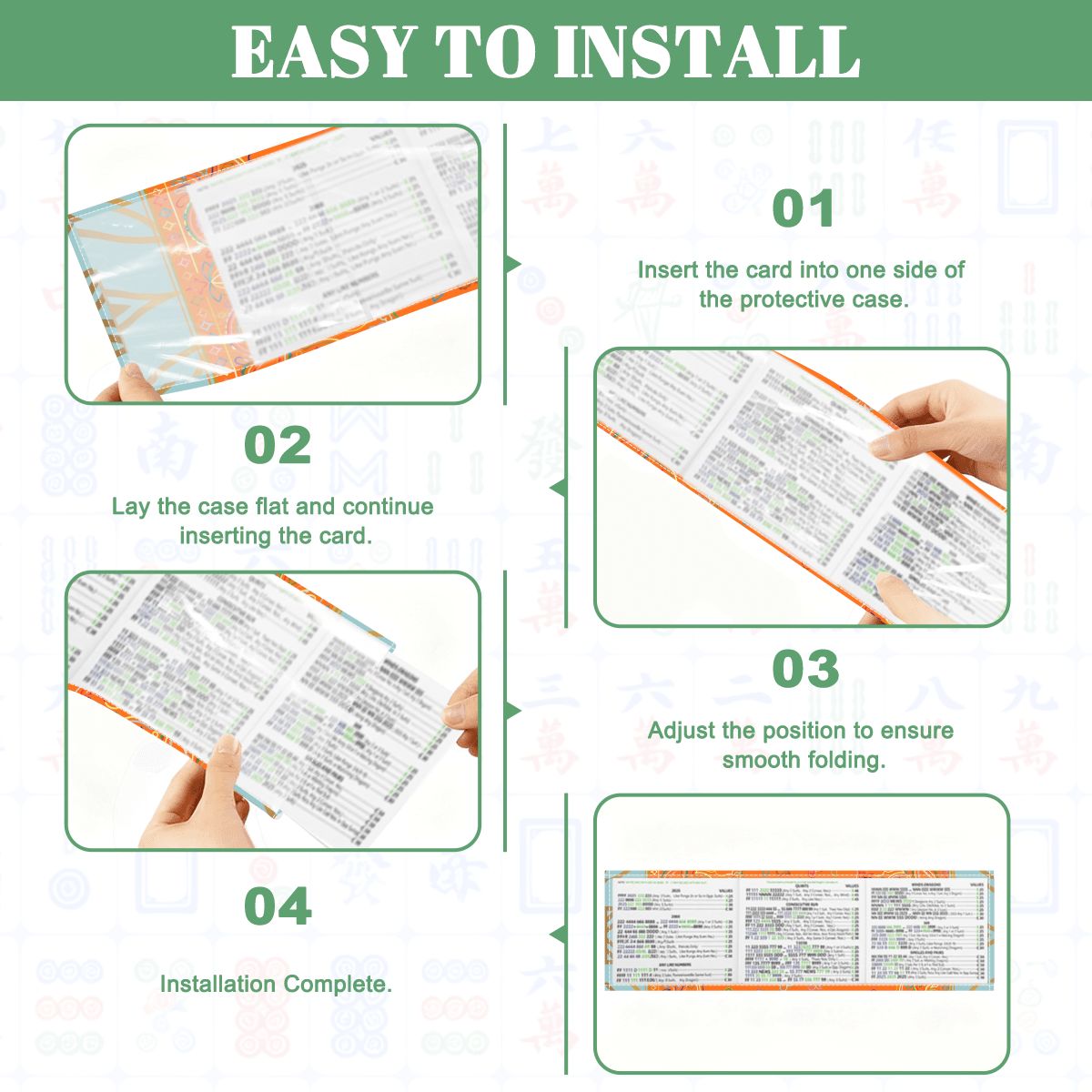 Celestial Sun, Orange Aqua Designed 4 Mahjong Card Holder with Line Finder