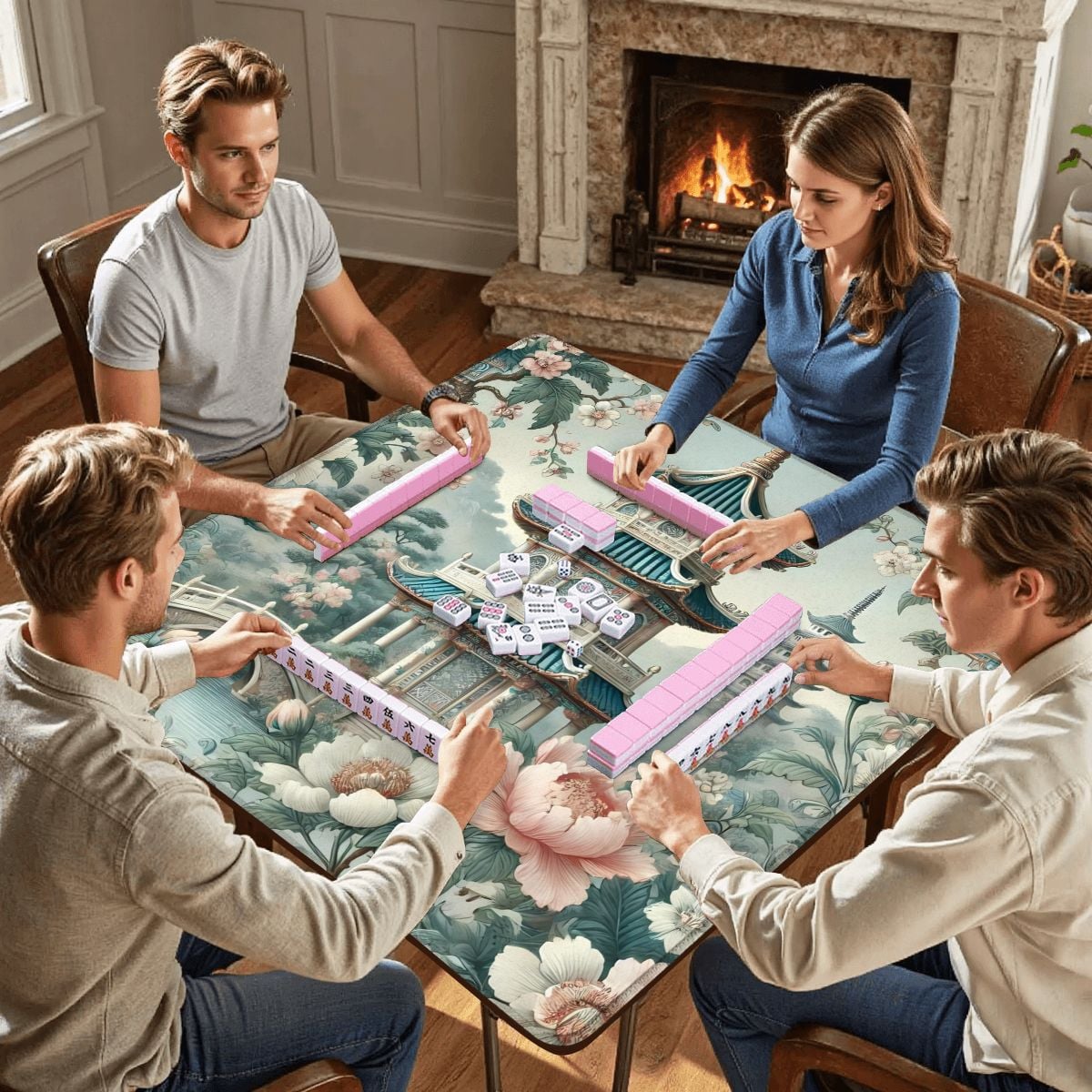 Asian Pagoda Gardens Chinoiserie Mahjong Mat - Splash of Color Co.