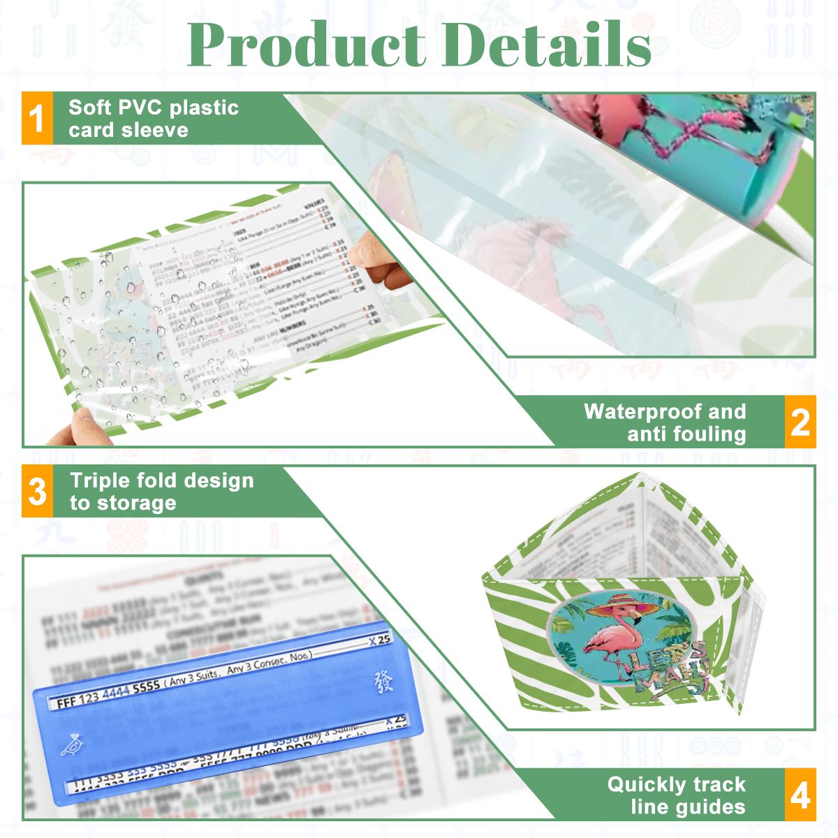 Let's Mahj Tropical Flamingo 4 Mahjong Card Holder with Line Finder - Splash of Color Co.