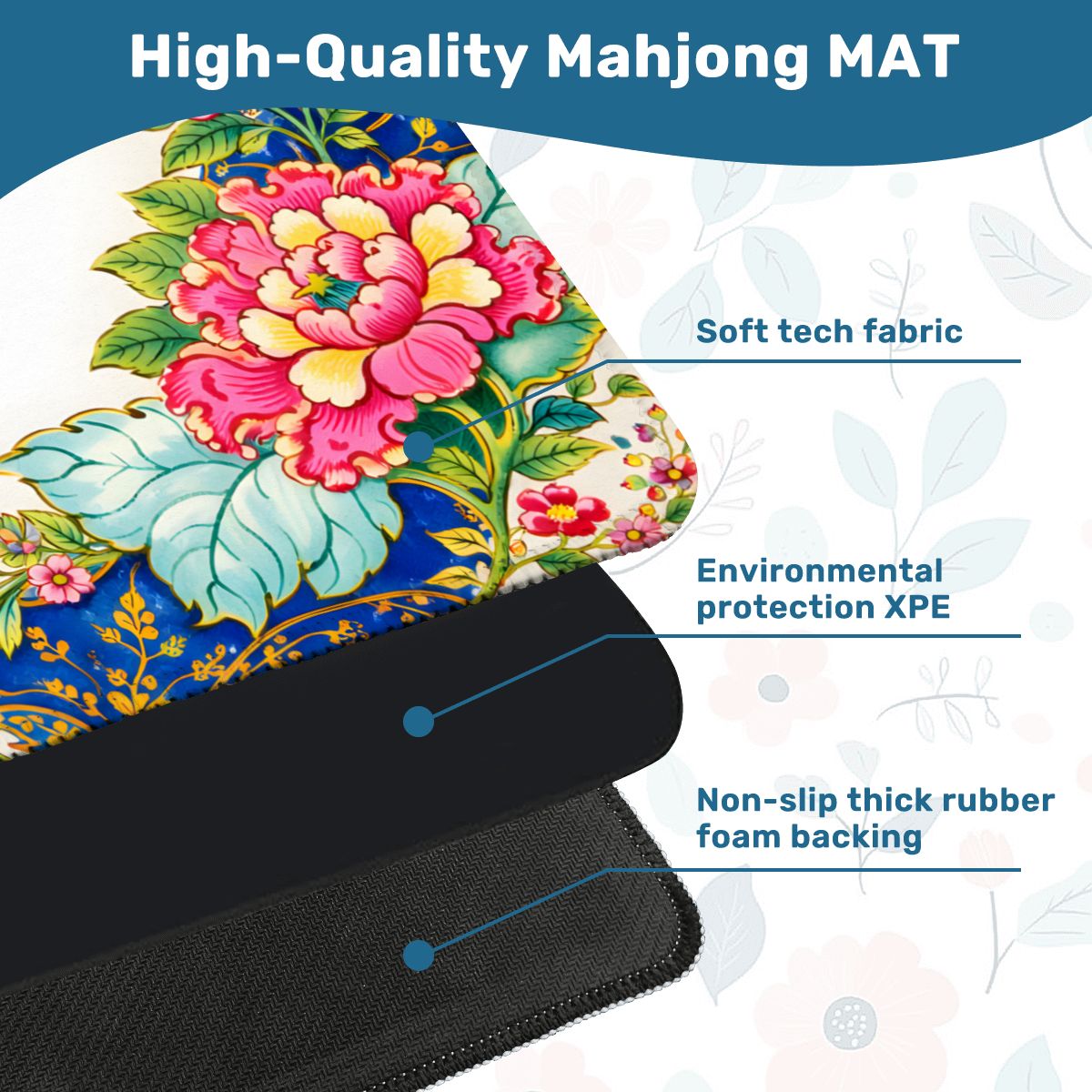Asian Chinoiserie Tobacco Leaft Vibrant Floral Mahjong Mat - Splash of Color Co.