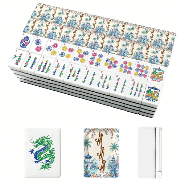 Monkey See Monkey Do, Pastel Chinoiserie American Mahjong Tiles And Carry Case