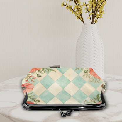 Harlequin Romance Floral Women's Leather Kiss Lock Coin Purse