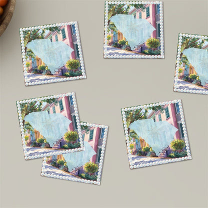 Charleston South Carolina Preppy Rainbow Row Square Ceramic Coasters - Splash of Color Co.