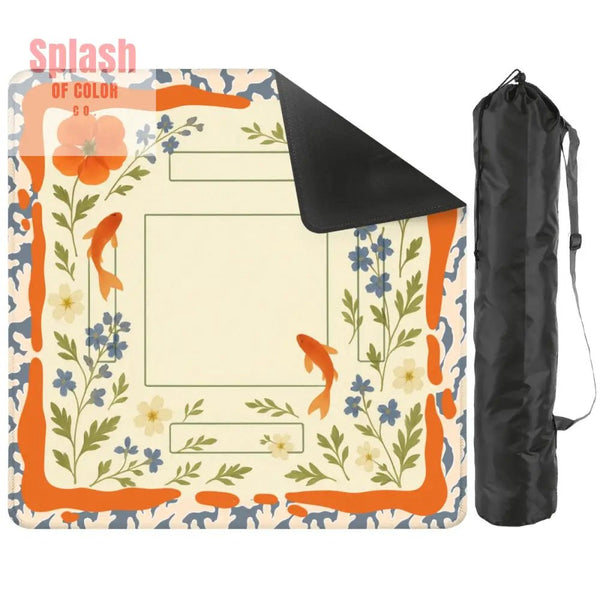 Floating Garden, Orange, Periwinkle Blue Floral Fish Mahjong Mat - Splash of Color co.