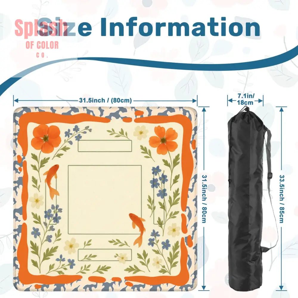 Floating Garden, Orange, Periwinkle Blue Floral Fish Mahjong Mat - Splash of Color co.