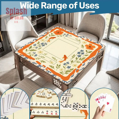 Floating Garden, Orange, Periwinkle Blue Floral Fish Mahjong Mat - Splash of Color co.