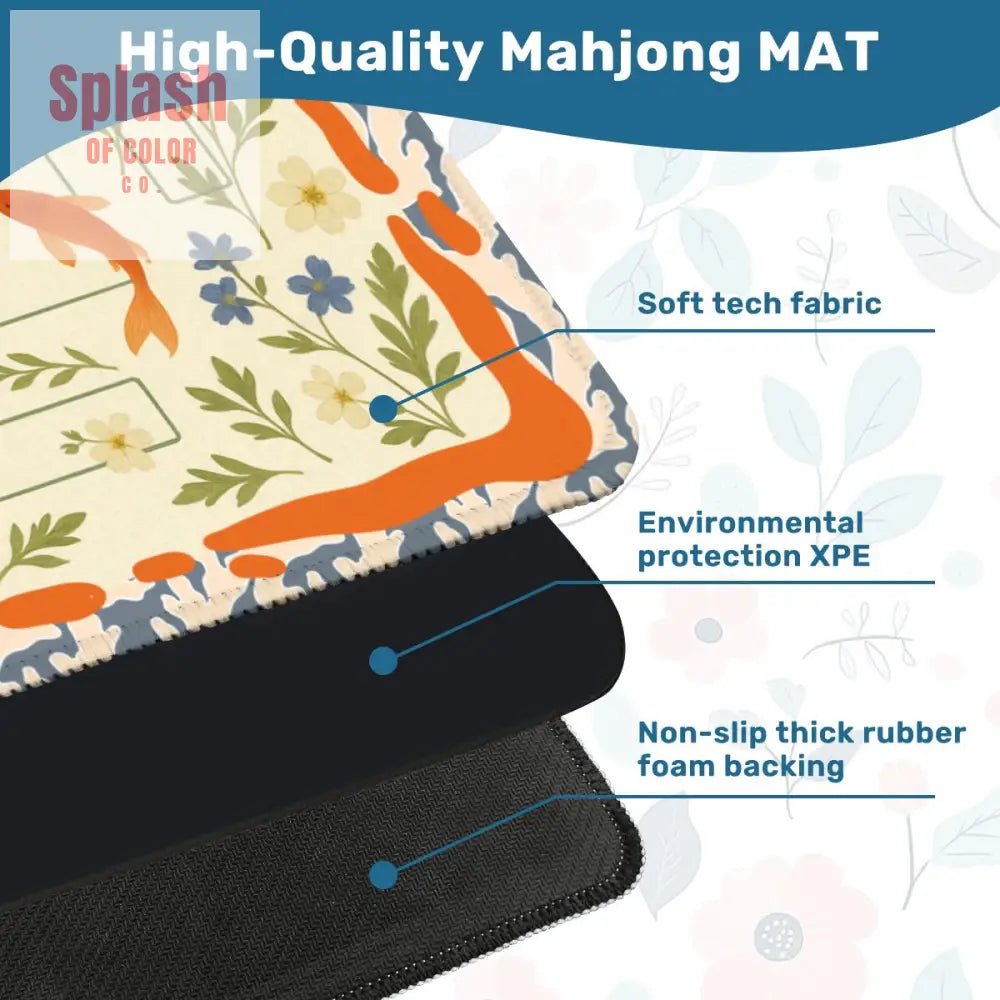 Floating Garden, Orange, Periwinkle Blue Floral Fish Mahjong Mat - Splash of Color co.