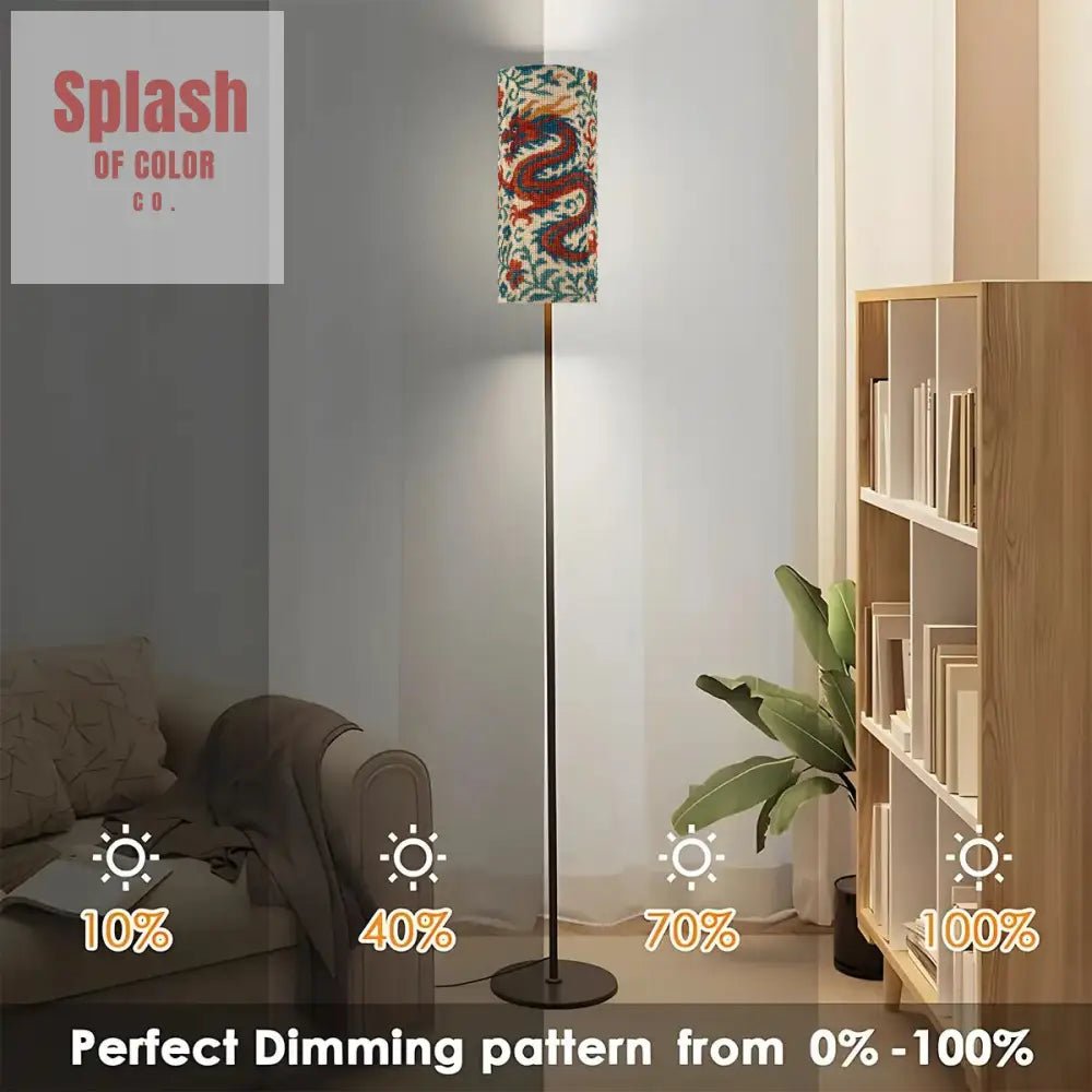 Asian Dragon Chinoiserie Faux Embroidered Modern Floor Lamp - Splash of Color co.
