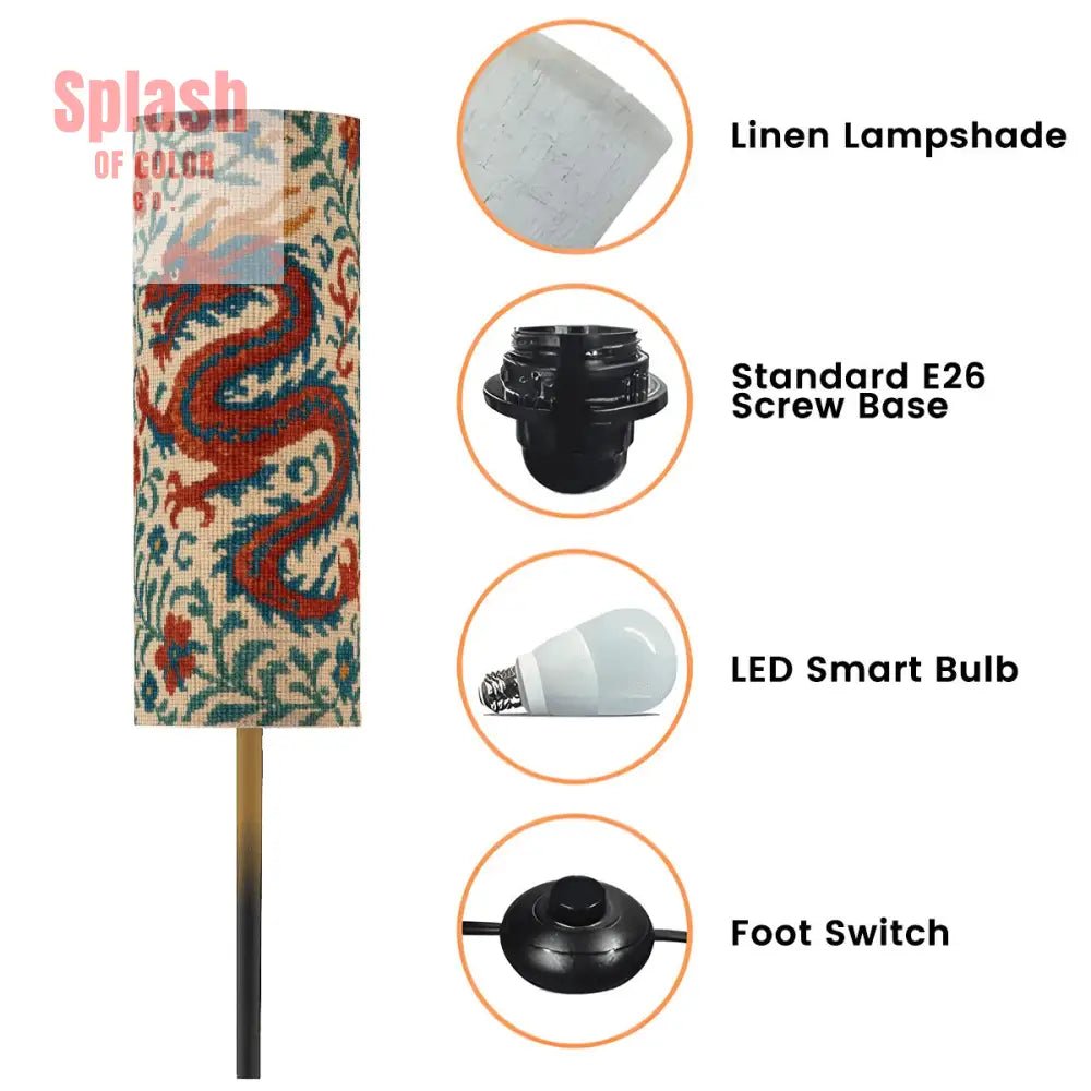 Asian Dragon Chinoiserie Faux Embroidered Modern Floor Lamp - Splash of Color co.