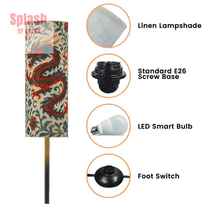 Asian Dragon Chinoiserie Faux Embroidered Modern Floor Lamp - Splash of Color co.