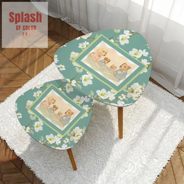 Floral Asian Dogs Playing Mahjong Whimsical Snack Nesting Tables For Mahj Night One Size Home Accessories