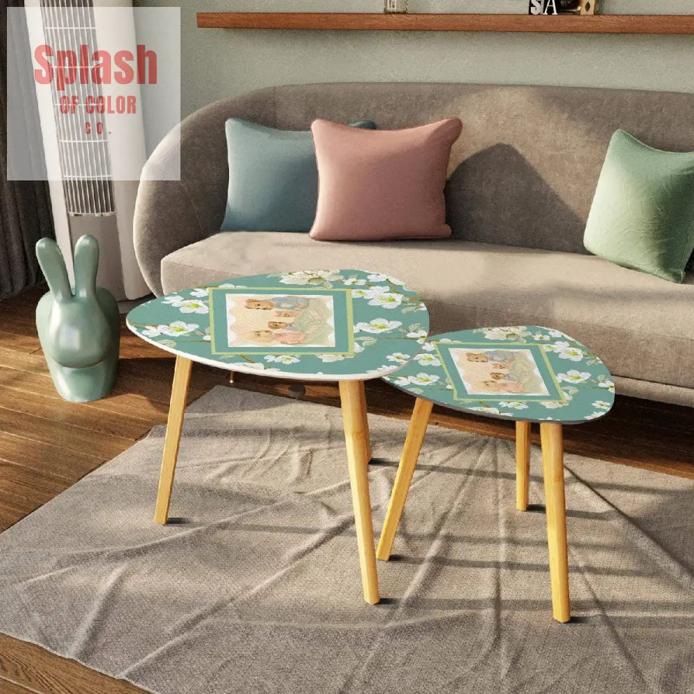 Floral Asian Dogs Playing Mahjong Whimsical Snack Nesting Tables For Mahj Night One Size Home Accessories