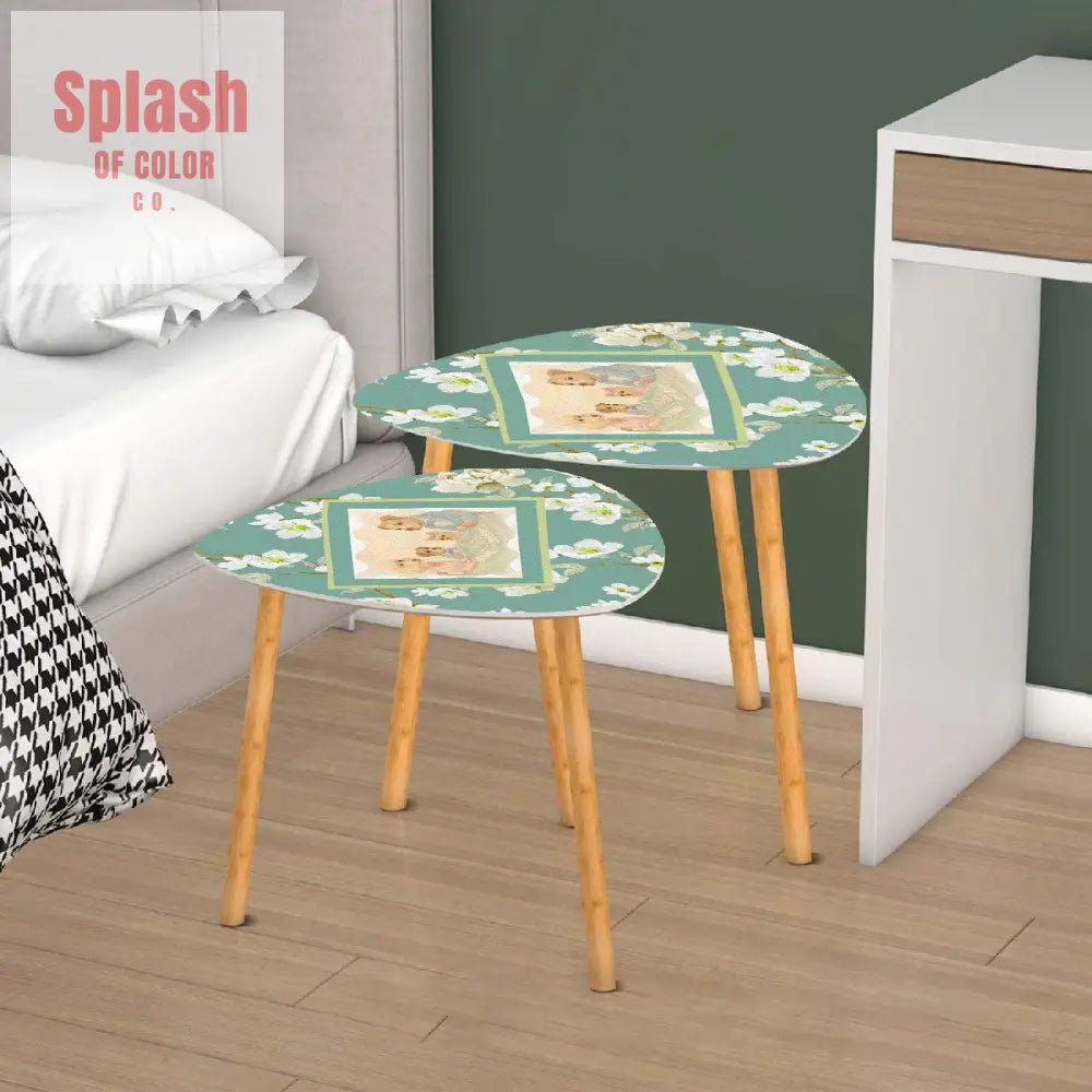 Floral Asian Dogs Playing Mahjong Whimsical Snack Nesting Tables For Mahj Night One Size Home Accessories