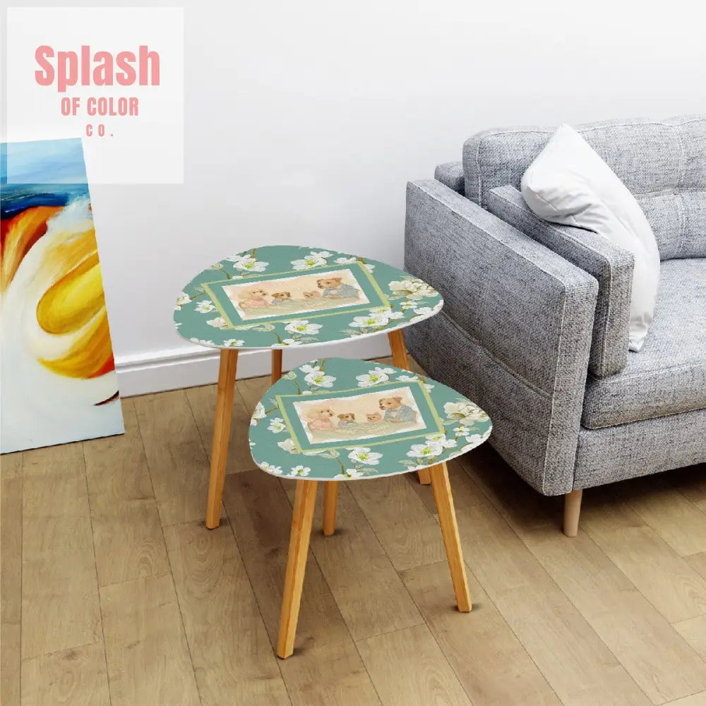 Floral Asian Dogs Playing Mahjong Whimsical Snack Nesting Tables For Mahj Night One Size Home Accessories