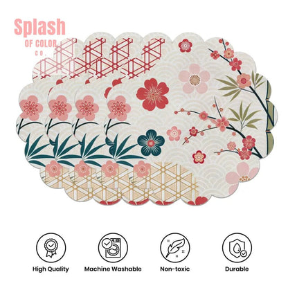 Floral Cherry Blossom Asian Zen Garden Placemats - Splash of Color co.