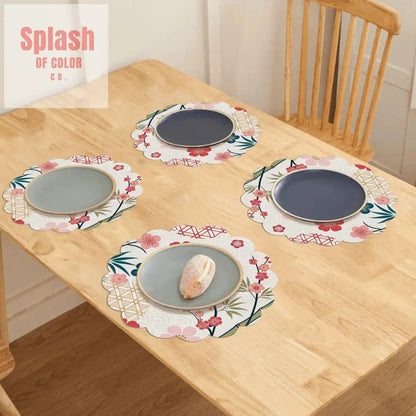 Floral Cherry Blossom Asian Zen Garden Placemats - Splash of Color co.
