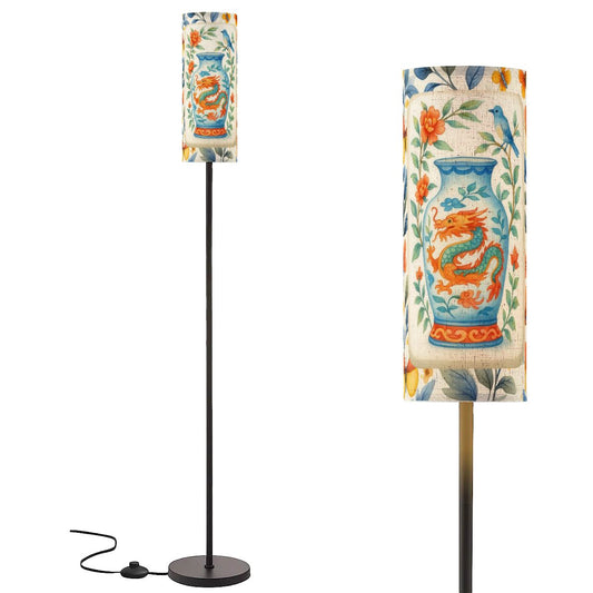 Floral Dragon Birds Orange Blue Yellow Asian Designed Corner Reading Floor Lamp - One Size - Floor Lamps