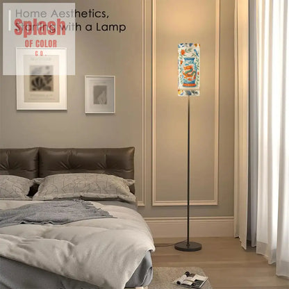 Floral Dragon Birds Orange Blue Yellow Asian Designed Corner Reading Floor Lamp - One Size - Floor Lamps