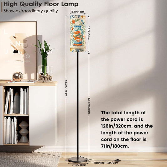 Floral Dragon Birds Orange Blue Yellow Asian Designed Corner Reading Floor Lamp - One Size - Floor Lamps