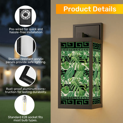 Floral Green Black Asian Zen Designed Garden Patio Wall Light Sconce - One Size - Wall Lighting