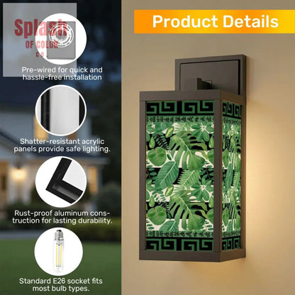 Floral Green Black Asian Zen Designed Garden Patio Wall Light Sconce - One Size - Wall Lighting