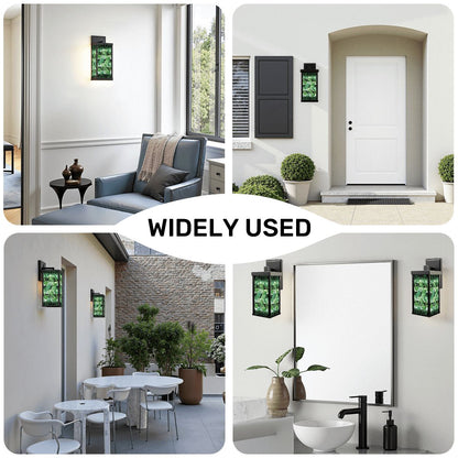 Floral Green Black Asian Zen Designed Garden Patio Wall Light Sconce - One Size - Wall Lighting