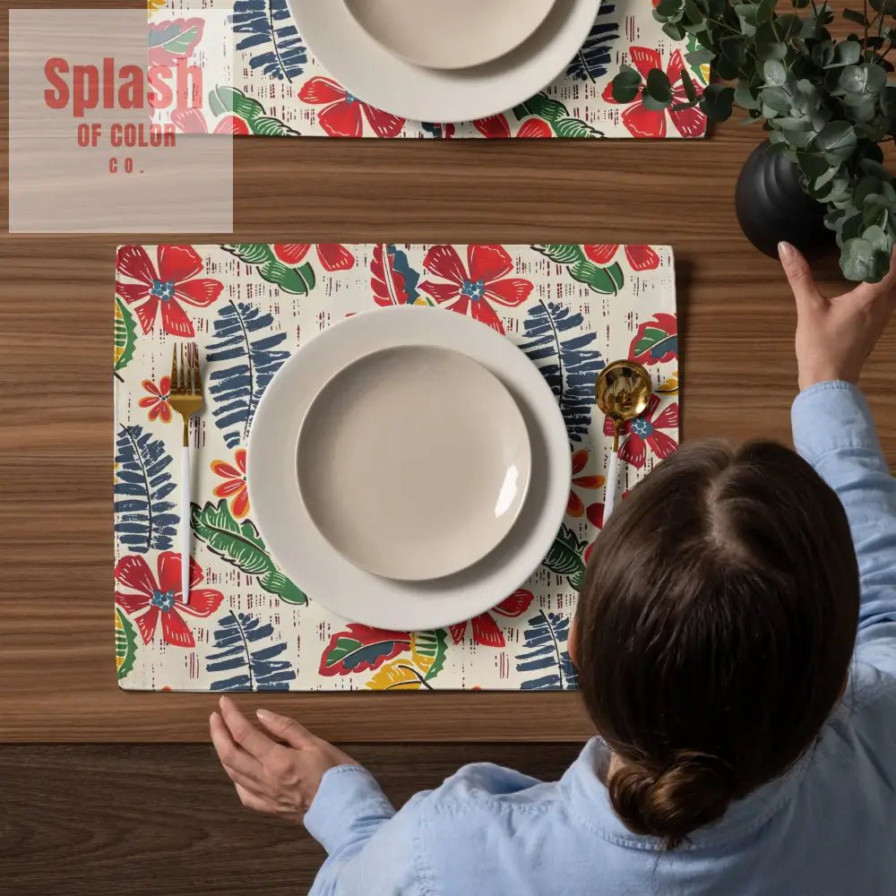 Floral Heritage Collection Preppy Red, Yellow Blue Pretty Placemat Set - Splash of Color co.