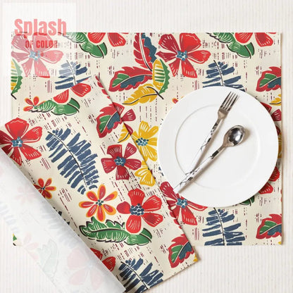 Floral Heritage Collection Preppy Red, Yellow Blue Pretty Placemat Set - Splash of Color co.