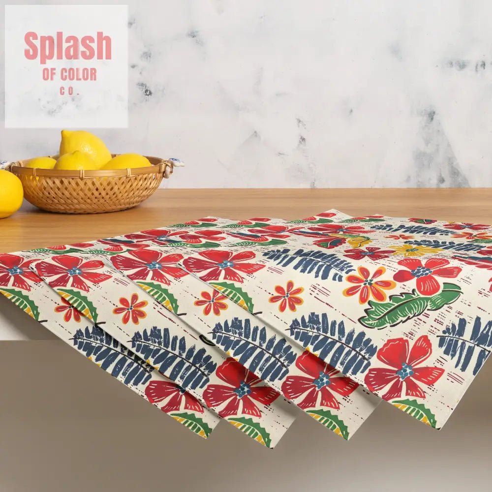 Floral Heritage Collection Preppy Red, Yellow Blue Pretty Placemat Set - Splash of Color co.