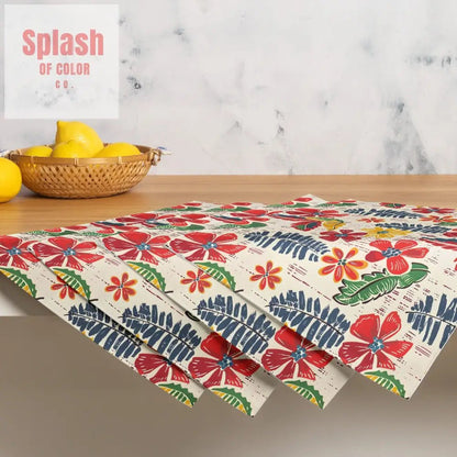 Floral Heritage Collection Preppy Red, Yellow Blue Pretty Placemat Set - Splash of Color co.