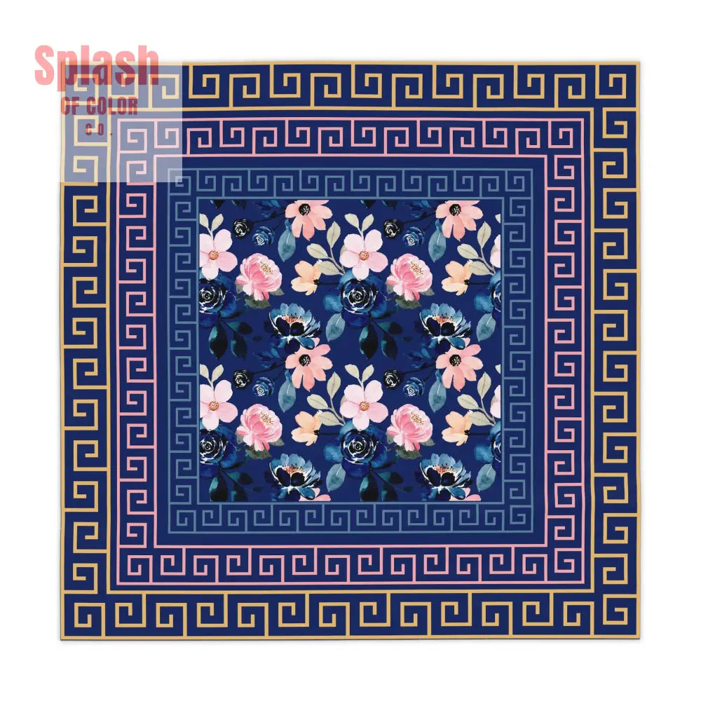 Floral Heritage Garden Royal Blue Pink Yellow Tablecloth for Elegant Dining One size / White Home Decor